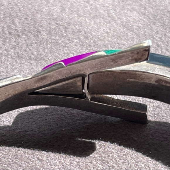 Vintage Taxco Multi-stone Hinged Sterling Silver Bracelet 36.70 grams - Picture 5 of 9